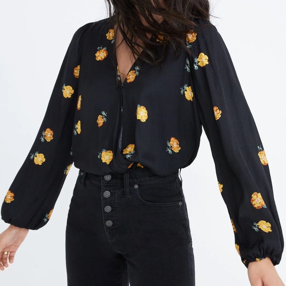 Madewell Tops - Madewell Floral Black Blouse, size Large